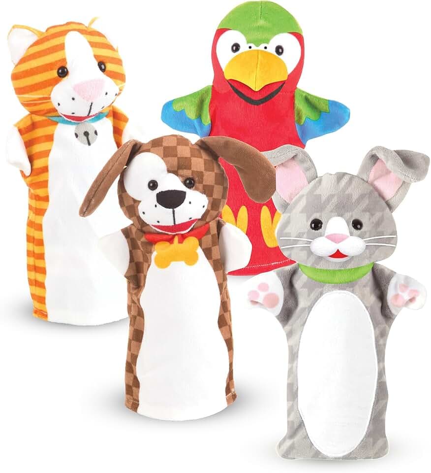 Melissa & Doug Marionette da Mano con Animali – Burattini in Stoffa a Forma di Animali, Marionette da Mano per Gioco di Imitazione, Regalo Educativo per Bambini e Bambine, 2+ Anni
