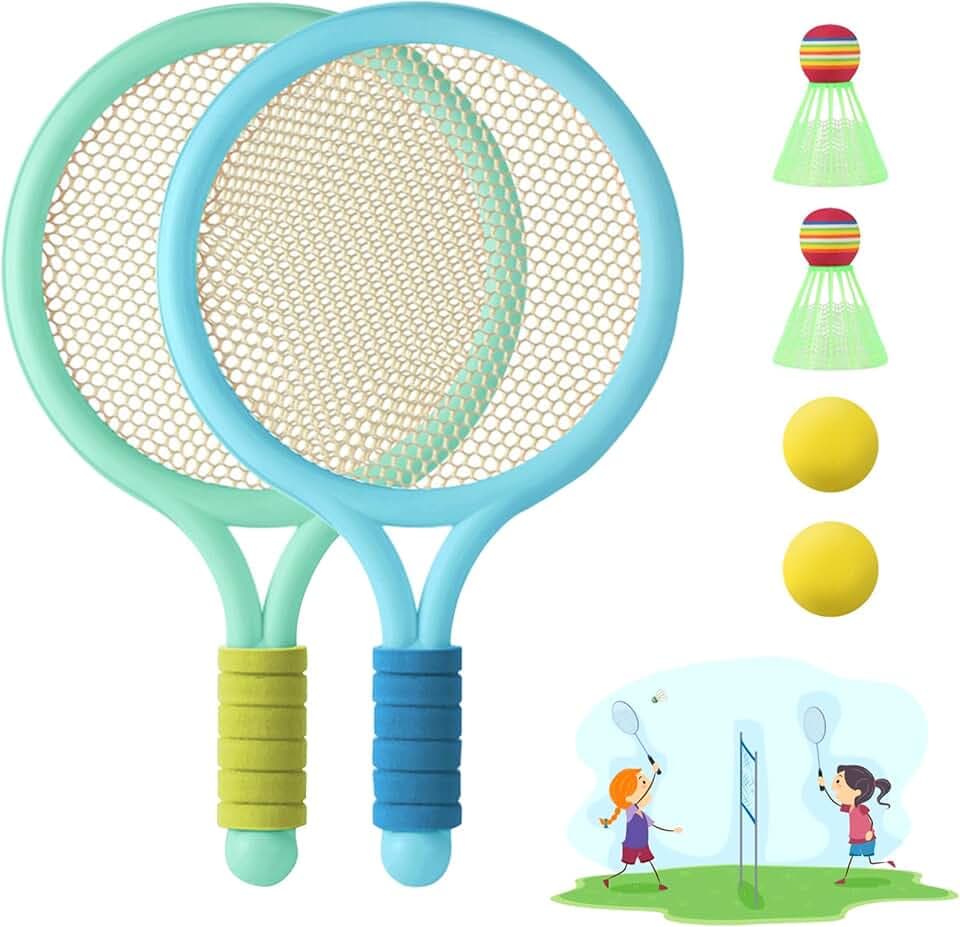 Racchetta tennis Bambino racchette badminton 1 paio di racchette da badminton con 2 Palline da Tennis e 2 volani per tennista regalo per bambini Sport all'aperto indoor