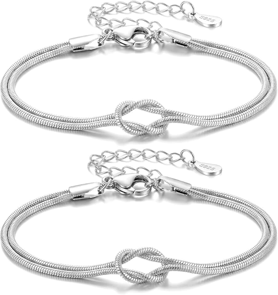 J.Fée 2PCS Bracciali Coppia Bracciale Amicizia Bracciale Donna Argento 925 Bracciali Amicizia Donna, Braccialetti Donne Oro, Regali di Coppia Regalo Amica Regalo Fidanzato Regali Mamma San Valentino