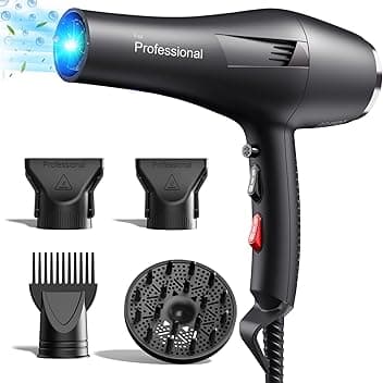 HappyGoo Phon Capelli Asciugacapelli professionale ionico, fono capelli con 1 diffusore, 2 ugelli per lo styling, 3 riscaldatori e 2 livelli di velocità (Starry Black)