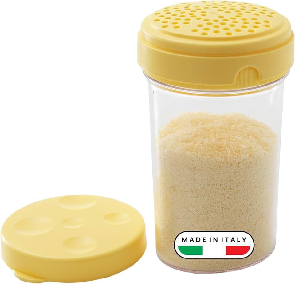 Snips - Spargi Formaggio Grattugiato, Formaggiera da Tavola e Porta Formaggio da Frigorifero 2in1 - Contenitori per Alimenti con Spargitore e Sgrana Formaggi Integrato, 300 ml, Ø8.5x14.5 Made in Italy