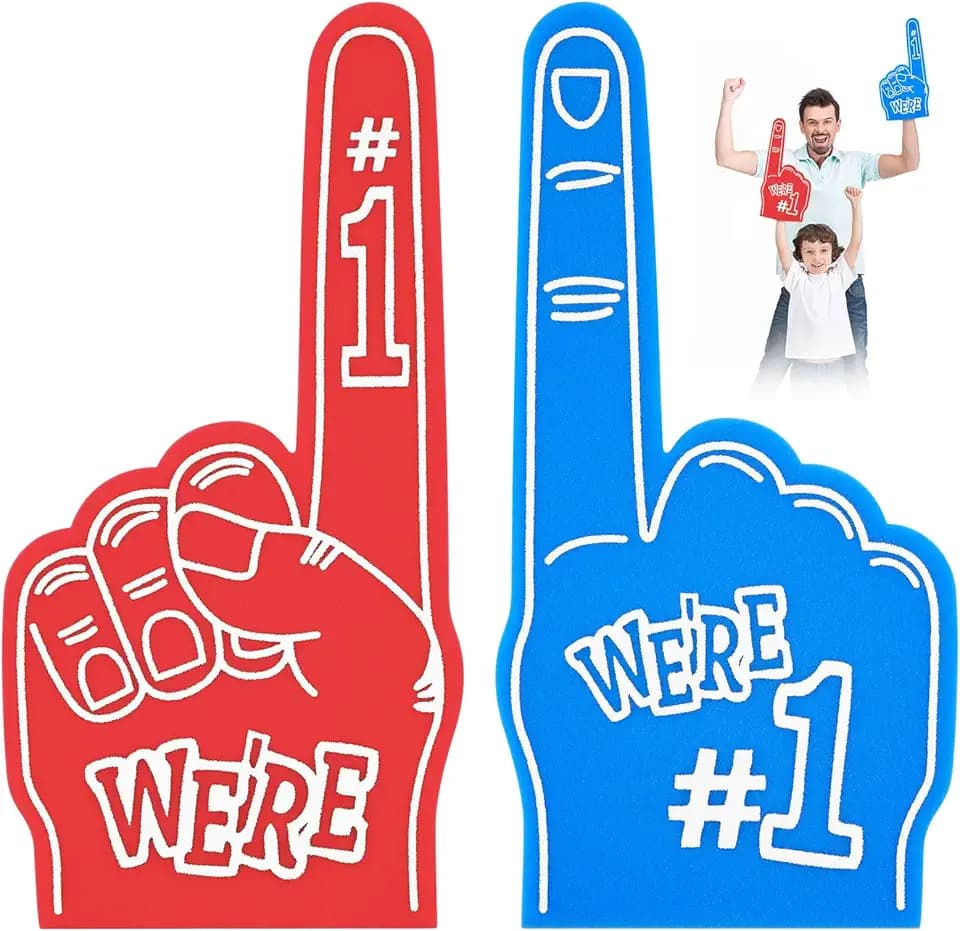 2 Dita Giganti in Schiuma, Mano per Feste ed Eventi, Accessori per Appassionati di Sport, Cheerleading (Rosso & Blu)