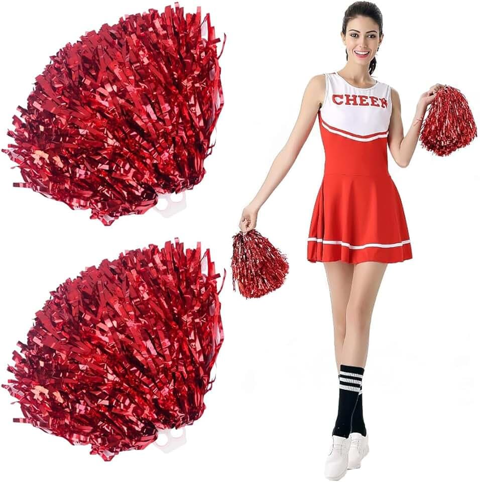 2 Pezzi Rosso PON PON Cheerleader, Pom Pom Cheerleader, Pom Pom Cheerleading Accessorio Danza per Feste Sport Pompon Cheer