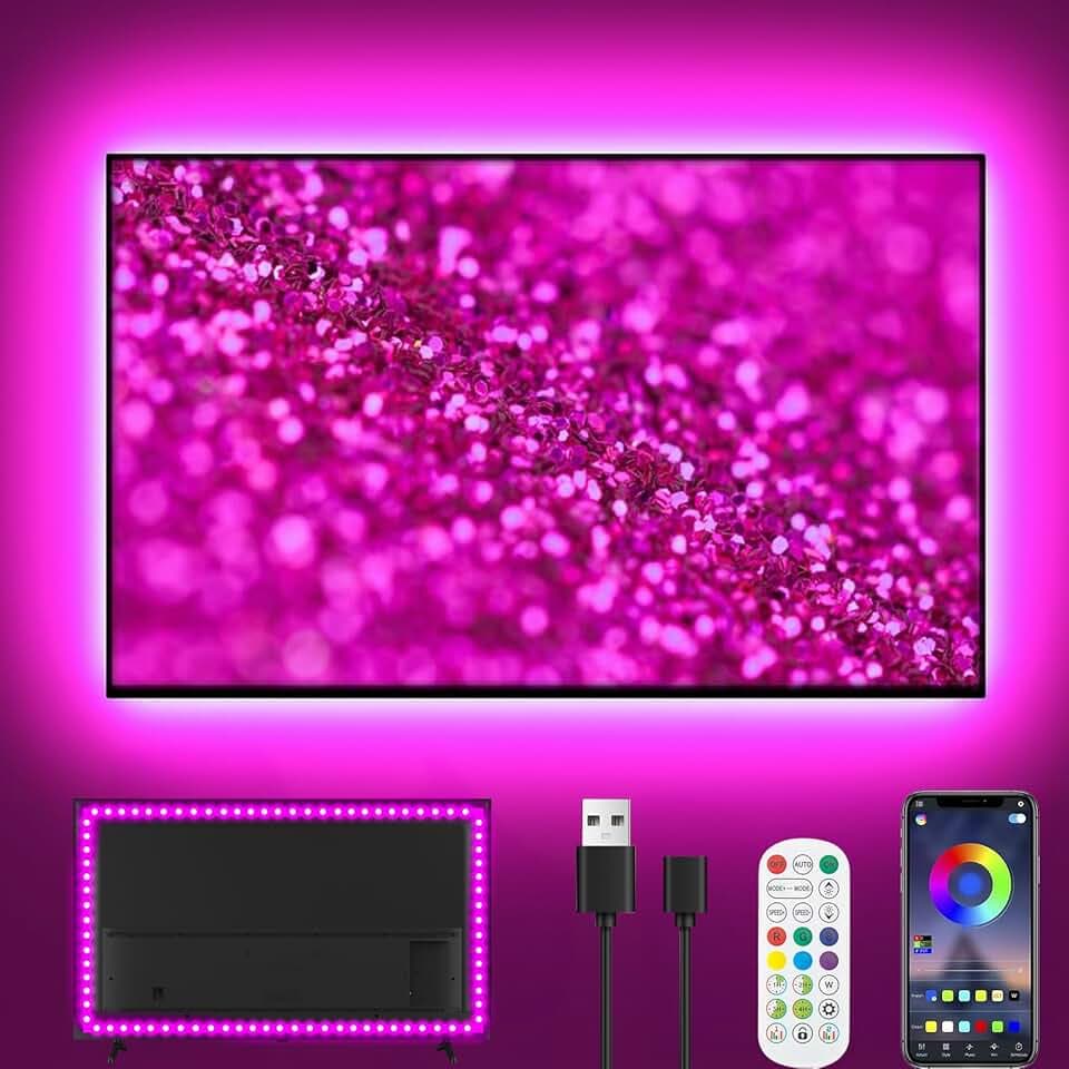 Striscia LED TV Retroilluminazione Intelligente 3M, 16M Colori Luce Led, App+Telecomando, Sincro Musica, USB, TV 32"- 45", Home Theater/Gaming