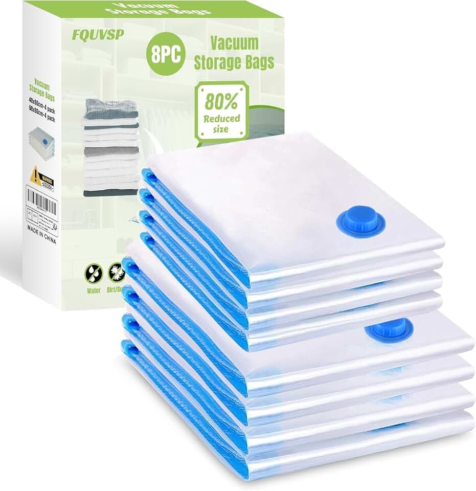 Sacchetti Sottovuoto Vestiti Buste Sottovuoto Vestiti 8 Pezzi 4*Grandi 80x60cm+4*Piccolo 60x40cm Sacchi Sottovuoto Riutilizzabili per Coperte Lenzuola Piumoni Cuscini