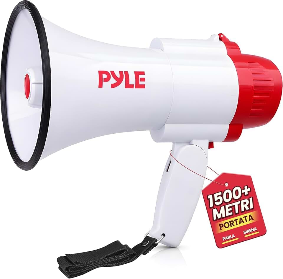 Pyle Megafono Portatile PA con Sirena Integrata, Megafono con Registratore Vocale 30 Watt e Portata 240 Metri, Ideale per Calcio, Basket, Hockey, Cheerleading, per Uso Polizia e Allenatori
