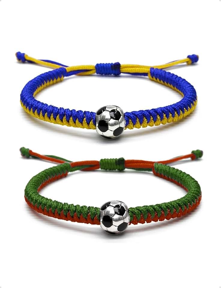 KONFEN Set di 1/2 Braccialetti da Calcio per Bambini, Braccialetti dell'Amicizia Regolabili, Braccialetto Intrecciato da Calcio Regolabile, Regalo di Football per Bambini Sportivi, Adolescenti