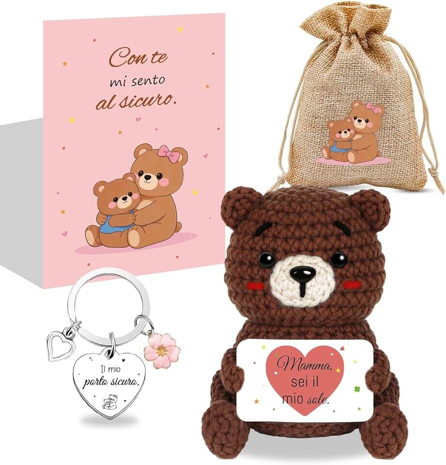 Regali Mamma, Regalo Festa Della Mamma: Orsetto fatto a mano all'uncinetto con Biglietto, Regalo Mamma per Compleanno Natale Festa della Mamma, Orsetto di Peluche Emozionale Regalo per la Mamma