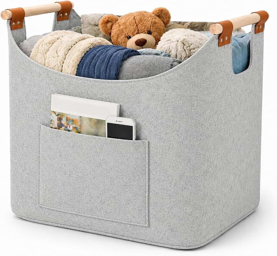 Borsa Portalegna per Camino Pieghevole e salvaspazio Porta Legna per Interni, Cesto in Legno, Può contenere Giornali Vestiti Giocattoli Accessori Camino (Middle Grey)