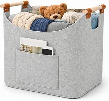 Borsa Portalegna per Camino Pieghevole e salvaspazio Porta Legna per Interni, Cesto in Legno, Può contenere Giornali Vestiti Giocattoli Accessori Camino (Middle Grey)