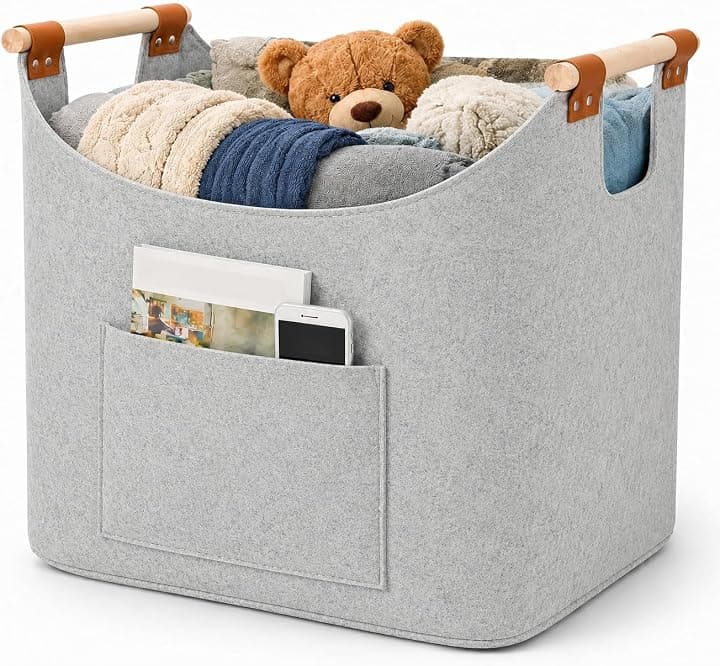 Borsa Portalegna per Camino Pieghevole e salvaspazio Porta Legna per Interni, Cesto in Legno, Può contenere Giornali Vestiti Giocattoli Accessori Camino (Middle Grey)