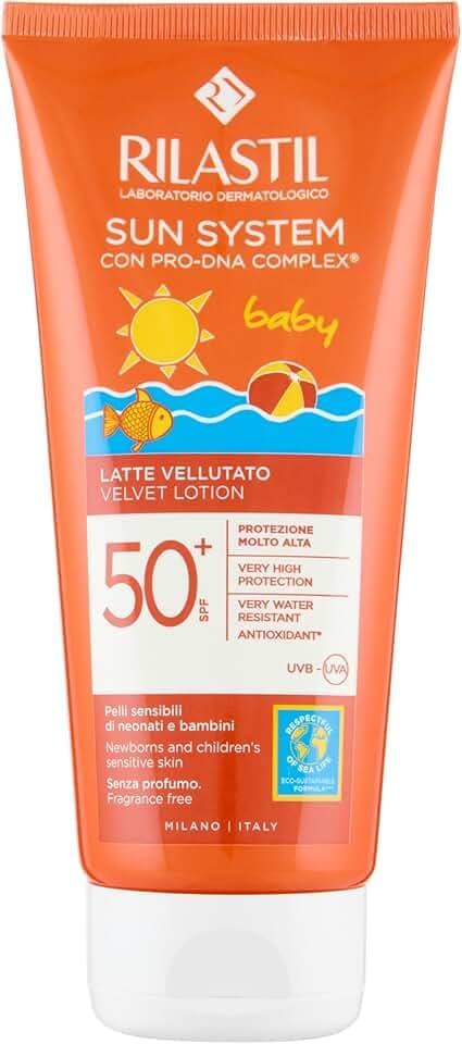 Rilastil Sun System Baby Latte Vellutato per Pelle Sensibile del Bambino, Resistente all'Acqua, Protezione Molto Alta, SPF 50+