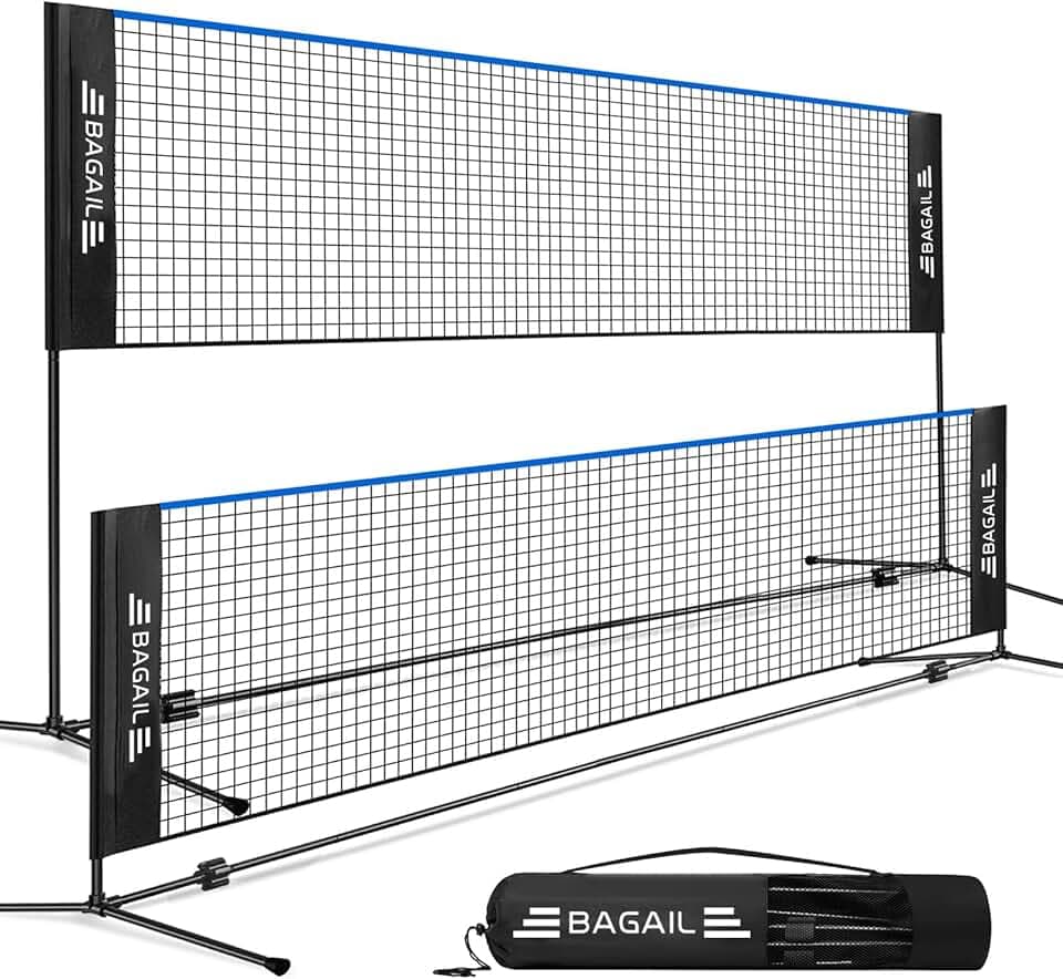 BAGAIL Badminton Net, Rete di Nylon Pieghevole, Supporto regolabile Hieght e Borsa da trasporto portatile, Facile da montare o smontare, Ideale rete sportiva ricreativa per tennis, Badminton.