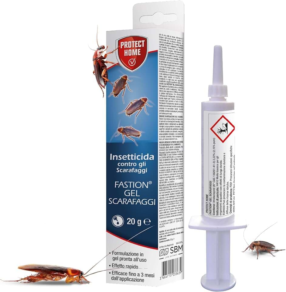 Protect Home Fastion Gel Scarafaggi, Insetticida gel pronto all’uso, Veleno scarafaggi, Efficace Elimina l’intera colonia in breve tempo, Azione per ingestione. Ambienti interni. 20g