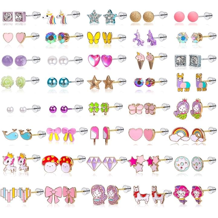 BTHRORO Orecchini Anallergici per Bambina - Set Multicolore in Acciaio Inossidabile Ipoallergenico - Regali per Ragazze e Donne