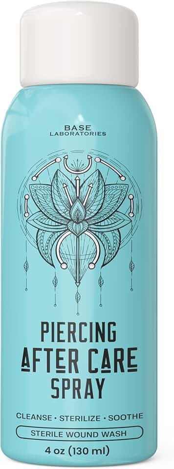 BASE LABORATORIES Base Labs Soluzione Salina Piercing Spray | 120 ml | Spray Soluzione Fisiologica | Deterge, Sterilizza, Lenisce | Soluzione Salina Disinfettante Piercing | Trattamento Aftercare per Piercing | 120 ml