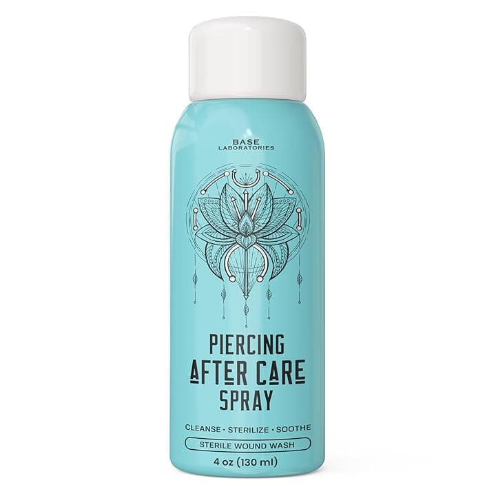 BASE LABORATORIES Base Labs Soluzione Salina Piercing Spray | 120 ml | Spray Soluzione Fisiologica | Deterge, Sterilizza, Lenisce | Soluzione Salina Disinfettante Piercing | Trattamento Aftercare per Piercing | 120 ml