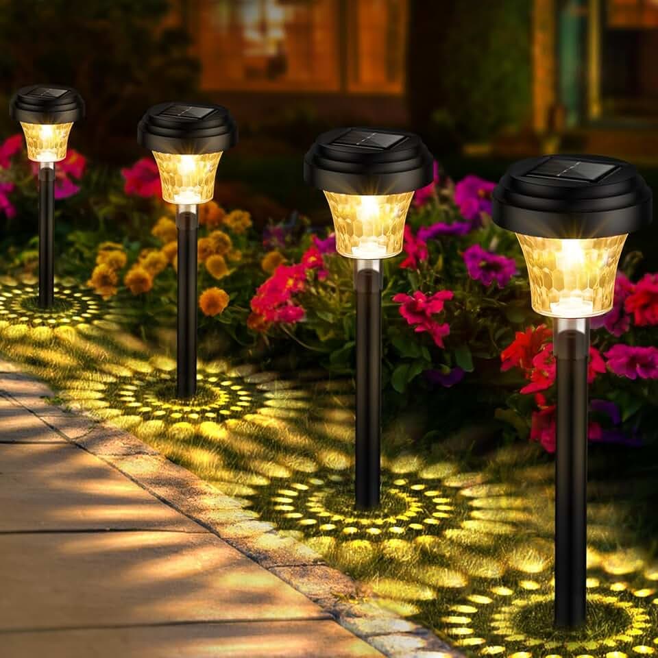 Luci da Esterno Giardino Solari 8 Pezzi, Lampade Solari da Giardino con Luce Calda e 7 Colori RGB, Illuminazione Luci Solare Esterno Impermeabile IP65 per Sentieri, Decorazione di Giardini
