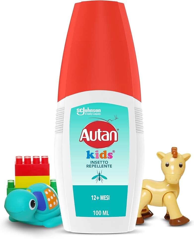 Autan Kids Vapo Spray Antizanzare, Repellente Zanzare, Dermatologicamente Testato, Protezione fino a 8 ore per bambini dai 12 mesi, 1 Confezione da 100ml