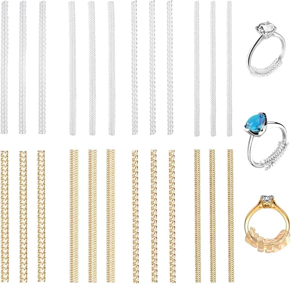 Kzouenzu Regolatore Dimensione Anello Trasparente [24 Pezzi], Ferma Anello Silicone, 4 Taglie Stringi Anello Invisibile, Regolatore Dimensione Anello, Ring Size Adjuster, Per Anelli Allentati