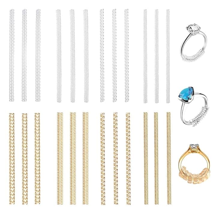 Kzouenzu Regolatore Dimensione Anello Trasparente [24 Pezzi], Ferma Anello Silicone, 4 Taglie Stringi Anello Invisibile, Regolatore Dimensione Anello, Ring Size Adjuster, Per Anelli Allentati