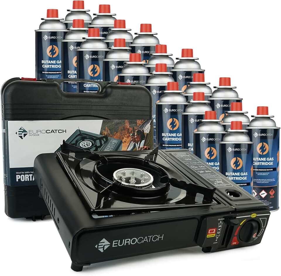 Fornello da campeggio - Fornello a gas - Inclusi 20 bombolette a gas - Fornello da campeggio - 20 Bomboletta cartuccia a gas