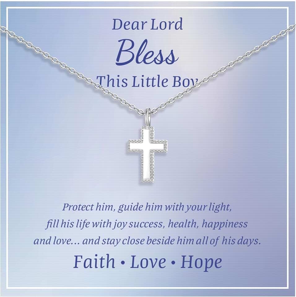 FLHEART Collana con croce in argento Sterling per bambini, delicata collana con ciondolo a forma di croce, regalo per battesimo per figlioccio, Pasqua, prima comunione, cresima, battesimo, regalo per