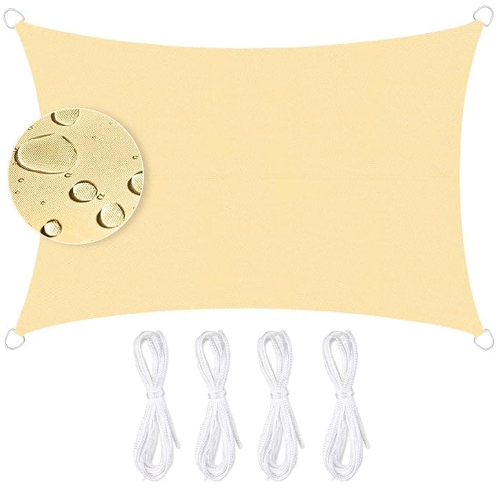Vela Ombreggiante Rettangolare 3x4 m, Tenda da Sole per Esterno, Impermeabile Protezione UV 95%, Tenda a Vela per Terrazza, Giardino, Balcone, Campeggio (Colore Sabbia)