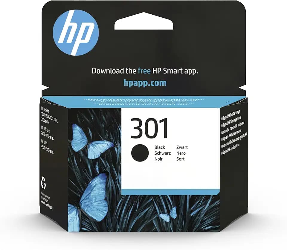 HP 301 Nero, CH561EE, Cartuccia Originale da 170 Pagine, Compatibili con Stampanti DeskJet 1000, 1050 1500, 2000, 2050, 2500, 3000, 3050, Envy 4500,5500, OfficeJet 260, 4600 ECOLOGO