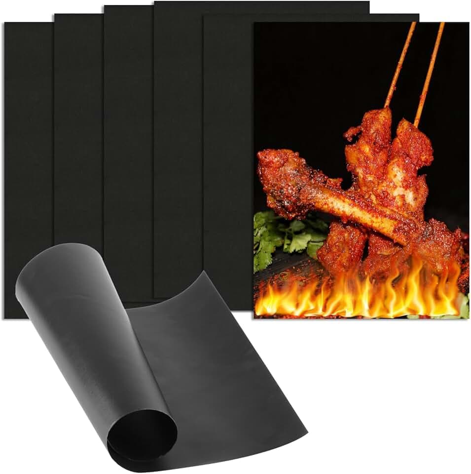 6 Pz BBQ Griglia Tappetini Barbecue, Tappetino Barbecue Gas, 40x30 cm BBQ Griglia Tappetini per Barbecue Antiaderente Resistente al Calore Riutilizzabili per Carbone Gas Accessori Barbecue Elettrico