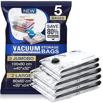 Accenter Sacchetti Sottovuoto Vestiti 5 Pezzi Sacchi Sottovuoto Piumoni 3XL 100x80cm 2L 80x60cm Buste Sottovuoto Vestiti Per contenere vestit, lenzuola, piumoni, cuscini e coperte Global Recycled Standard