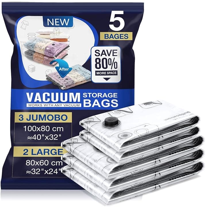 Accenter Sacchetti Sottovuoto Vestiti 5 Pezzi Sacchi Sottovuoto Piumoni 3XL 100x80cm 2L 80x60cm Buste Sottovuoto Vestiti Per contenere vestit, lenzuola, piumoni, cuscini e coperte Global Recycled Standard