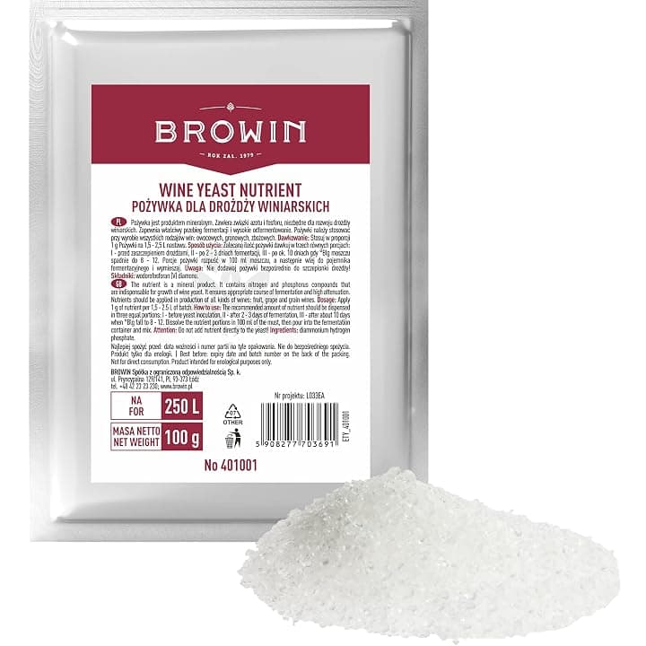 Browin 401001 Nutriente per lievito di vinificazione - 100 g - Universale - per Vino Bianco, Rosato e Rosso