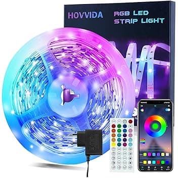 HOVVIDA Striscia LED 10m, 30 LED/Metro, 1x10m, 24V RGB LED, 300 LED, APP e Telecomando, Modalità Musica, LED per Camera, Soggiorno, Cucina, Camera da Letto, Bar, Festa Etichetta Energetica