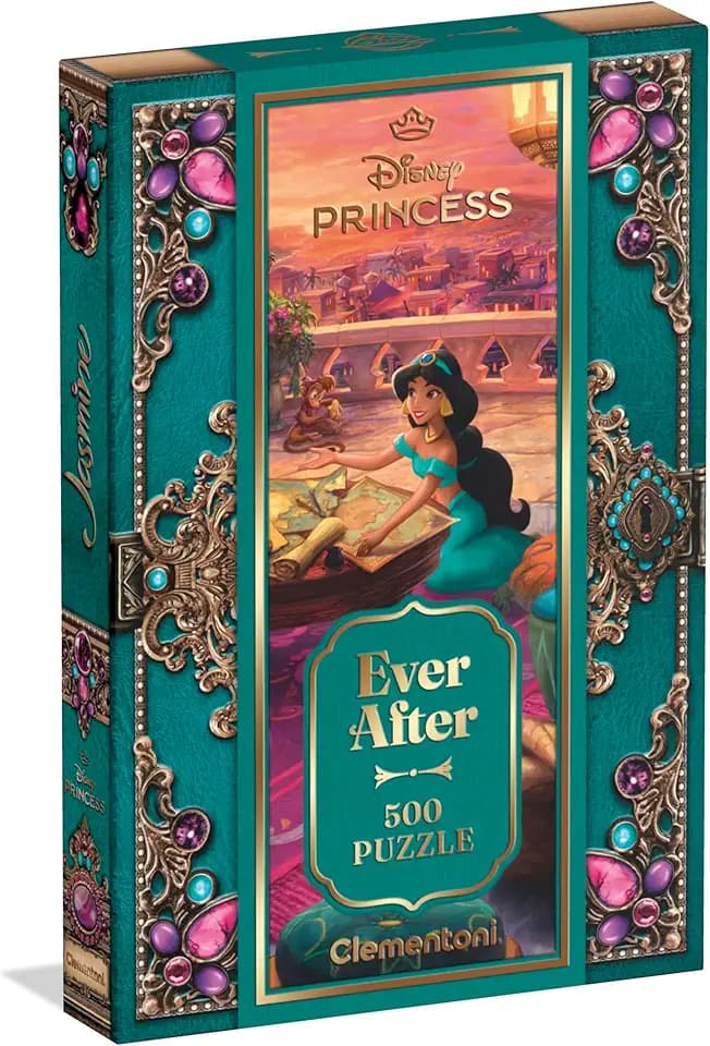 Clementoni - Puzzle 500 Pezzi per Adulti e Ragazzi, Ever After Collection Tema Disney Princess Jasmine, Illustrazione Artistica da Collezione, Box Elegante, 49x36 cm, Idea Regalo Made in Italy, 35159