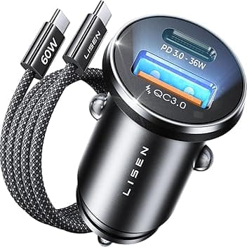 LISEN Caricatore Auto USB C 69W+60W Cavo [PD & QC3.0 Rapido] Caricatore Auto Accendisigari, Caricabatterie Auto USB C Kit di Accessori da Auto Per Cellulari Compatibile con iPhone 17 16 15 Pro Max