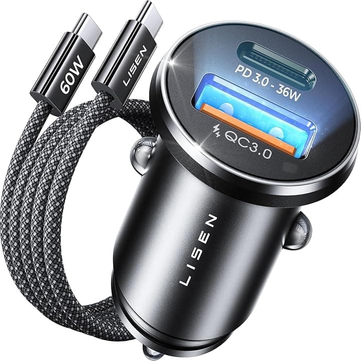 LISEN Caricatore Auto USB C 69W+60W Cavo [PD & QC3.0 Rapido] Caricatore Auto Accendisigari, Caricabatterie Auto USB C Kit di Accessori da Auto Per Cellulari Compatibile con iPhone 17 16 15 Pro Max