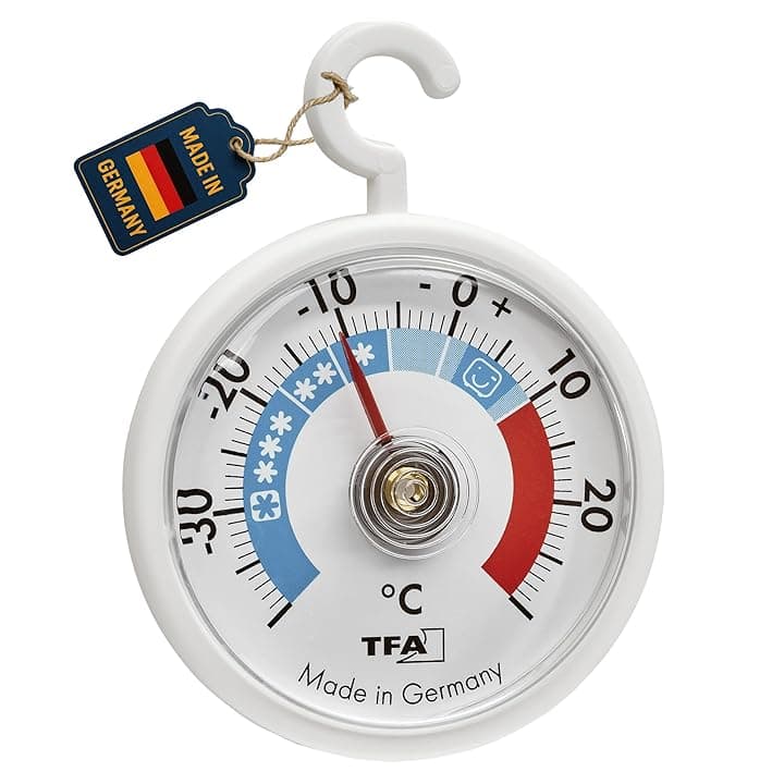 TFA Dostmann Termometro analogico da frigorifero con gancio, 14.4005, con zone di raffreddamento, congelatore e cella frigorifera per il controllo della temperatura, fino a -40 °C, bianco
