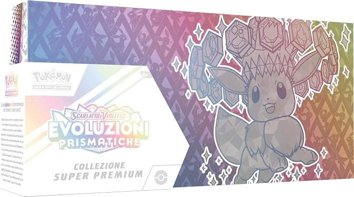 Pokémon GCC: collezione super premium Scarlatto e Violetto - Evoluzioni Prismatiche - una carta promozionale olografica a figura intera, un morbido portamazzo ispirato a Eevee e 15 buste di espansione