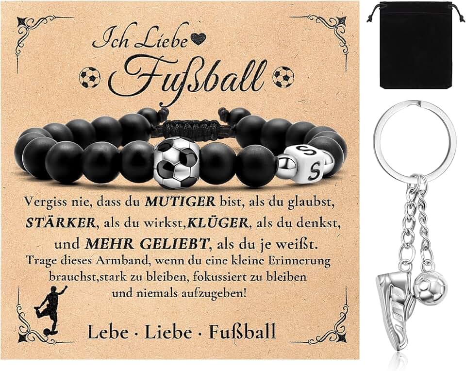 WALLFID Bracciale Calcio per Ragazzi, Bracciale con Iniziali A-Z, Regalo per Adolescenti Appassionati di Calcio, Regalo di Compleanno per Figlio, Fratello, Regali per Fan di Calcio 6-12 Anni.
