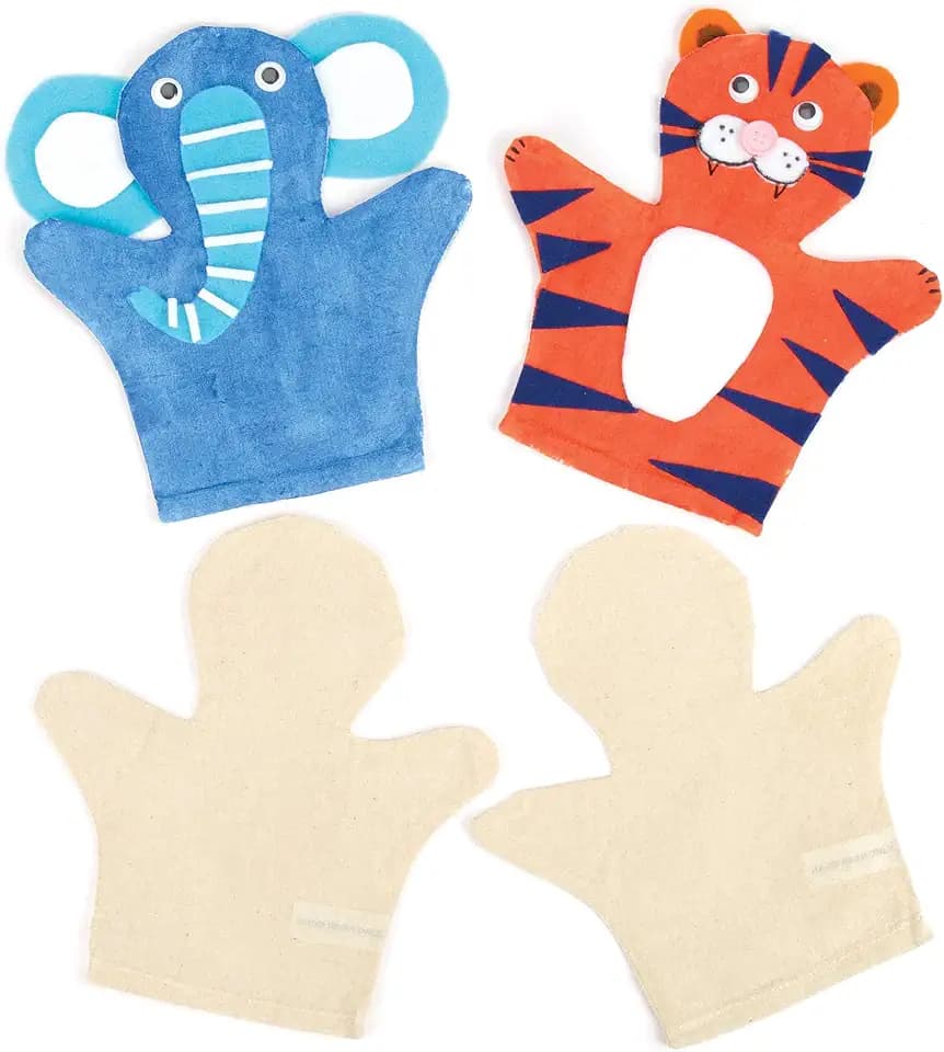 Baker Ross Marionette da Mano in Tessuto per Bambini da Creare, Decorare e con cui Giocare (confezione da 6), calico, 21.5cm