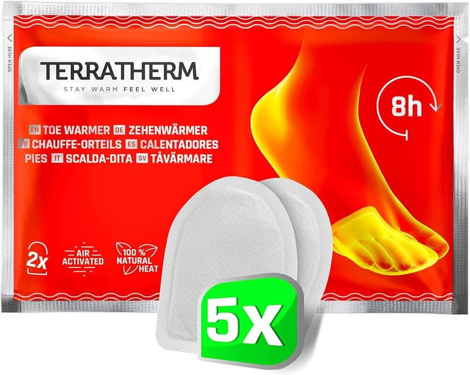 TerraTherm Scaldapiedi - attivato dall’Aria - 8 Ore di Calore - 5, 10 o 30 Paia - scalda Piedi per Scarpe - scaldini Piedi Adesivi