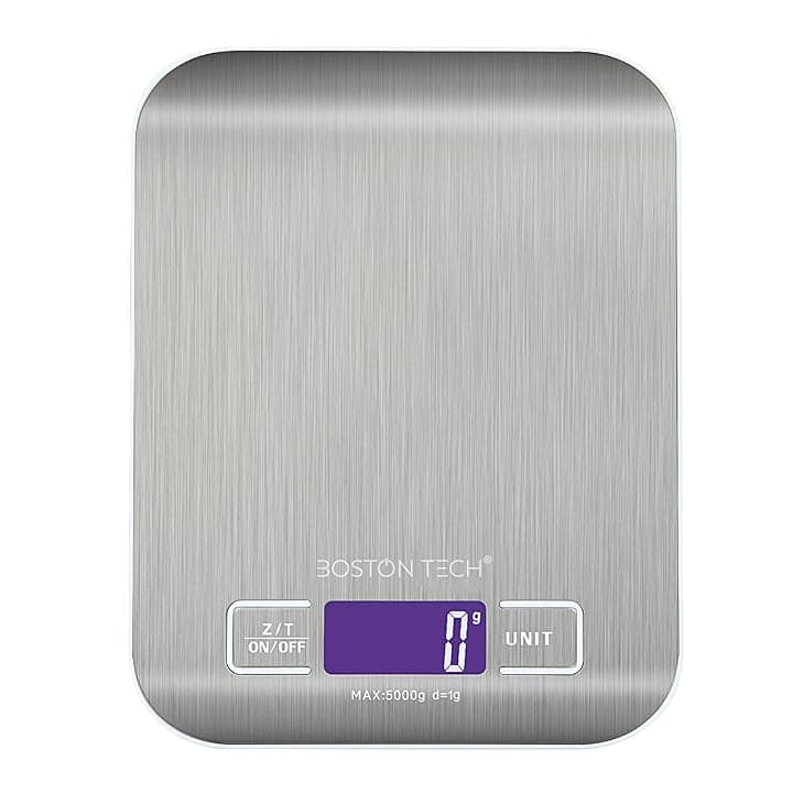 Bilancia da cucina digitale HK 105 Bilancia ad alta precisione in acciaio inossidabile, impermeabile. Capacità 5 kg. Schermo LCD.Batterie incluse. Funzione tara. Libro di ricette scaricabile