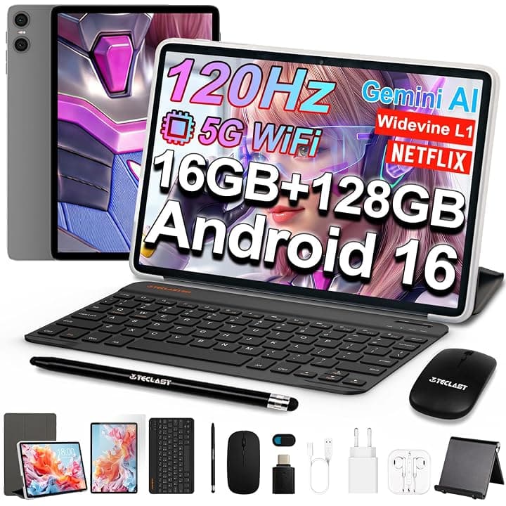 TECLAST P30T 120Hz Tablet 10" Android 16, 2GHz 16GB+128GB con 10 Accessoris