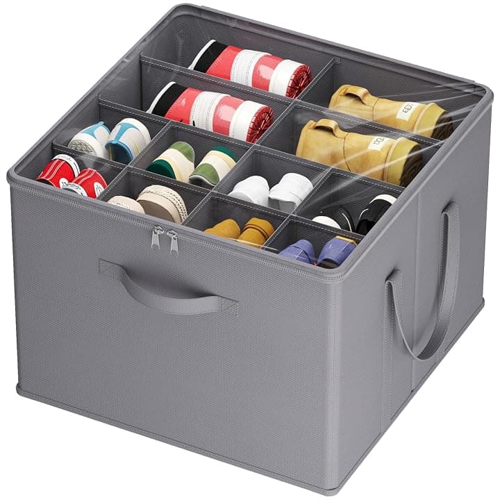 Lifewit Organizer Scarpe Armadio Pieghevole, Scatole per Scarpe Salvaspazio con Coperchio per 12-16 Paia, Shoes Organizer con Supporto Inferiore e Manici Rinforzati, Grigio Recycled Claim Standard 100