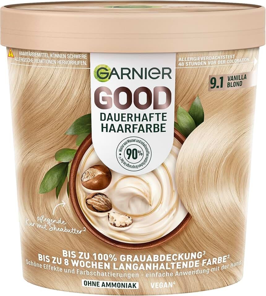 Garnier GOOD colore permanente per capelli 9.1 vaniglia biondo - Colorazione senza ammoniaca, fino al 100% copertura grigia, 1 pezzo