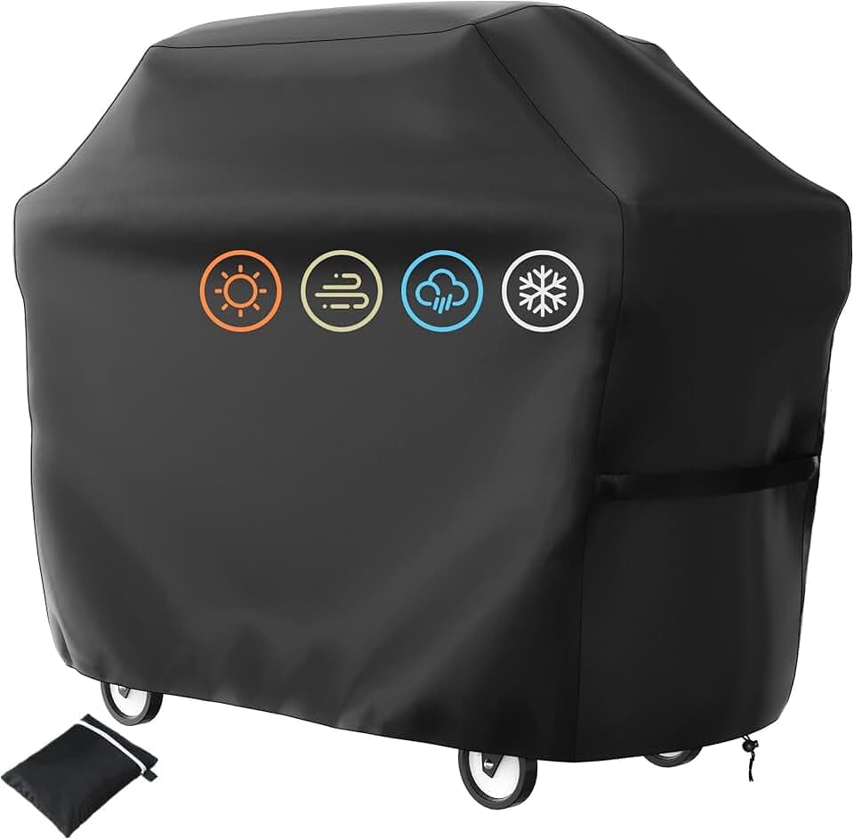 Copertura protettiva per barbecue, copertura per barbecue a gas, copertura per barbecue con coulisse, panno Oxford, resistente agli strappi, lavabile, robusta e pesante (145 x 61 x 117 cm)