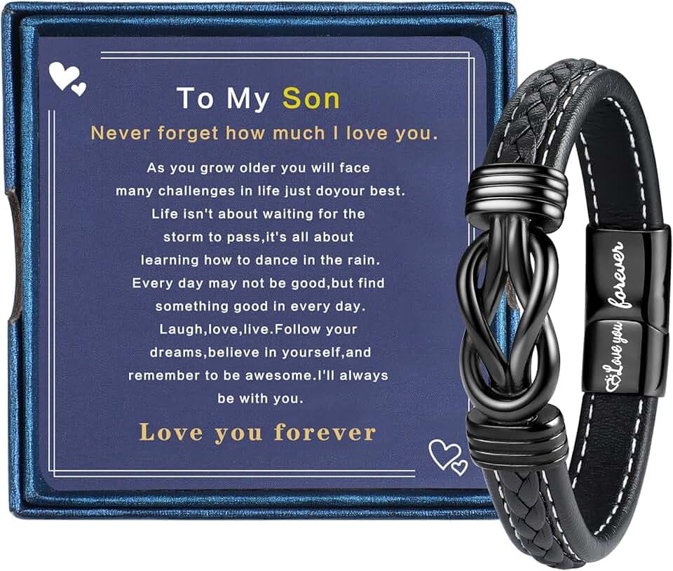 YADOCA Bracciale a Mio Figlio, Bracciale in Pelle da Uomo per Regali di Natale di Compleanno del Figlio, Braccialetti per Figlio di Mamma papà, Regali per Ragazzi Adolescenti ClimeCo Certified