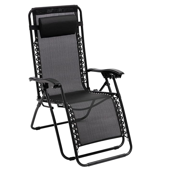 Baroni Home Sedia Sdraio Zero Gravity da Giardino, Chaise Longue Pieghevole da Esterno, Sdraio Salvaspazio per Piscina e Terrazzo, Poltrona Relax, 165x65x93 cm Nero