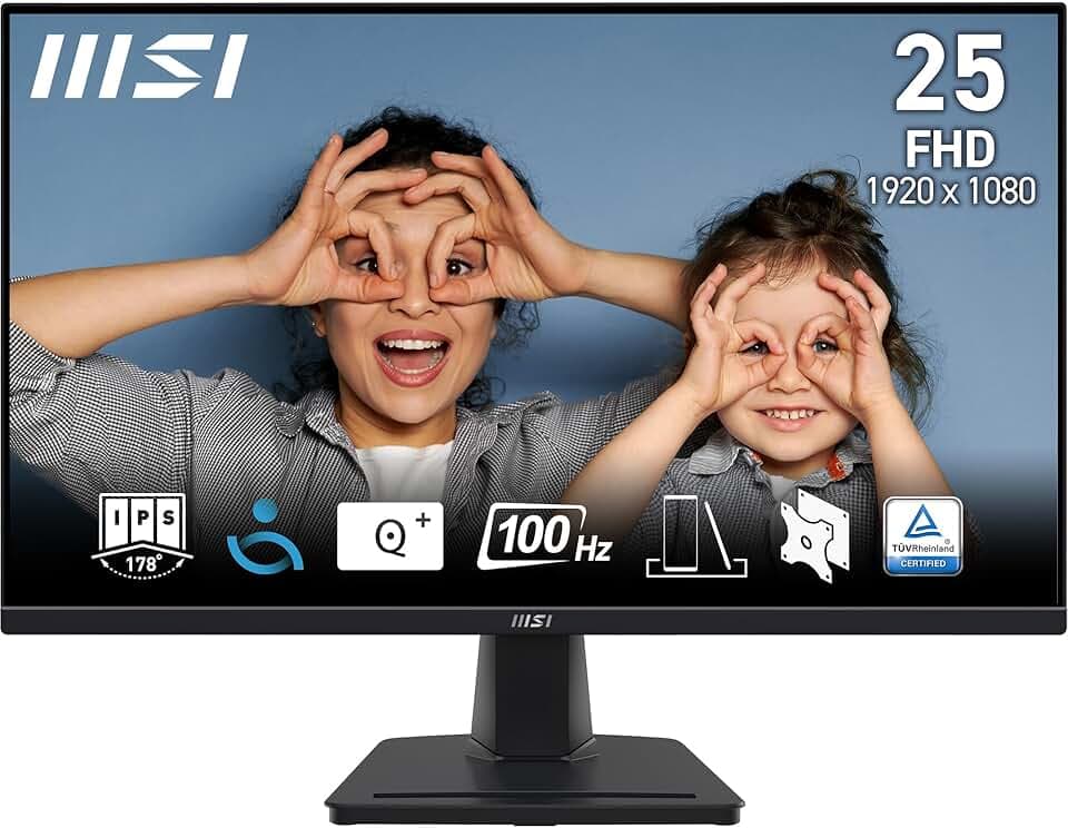 MSI PRO MP252 Monitor 24,5" - FHD IPS (1920 x 1080), 100 Hz, schermo Eye-Friendly, altoparlanti integrati, inclinabile, HDMI 1.4b, D-Sub (VGA)